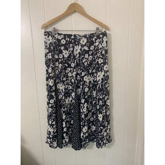 Talbots Swing skirt size 12 Black/White Floral Polka Dot Maxi Polyester NWT $119 - Picture 1 of 9